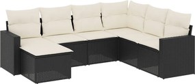 vidaXL 7 részes fekete polyrattan kerti ülőgarnitúra párnával