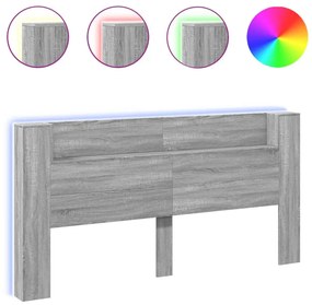szürke sonoma színű áthidalószekrény LED-ekkel 200x16,5x103,5cm