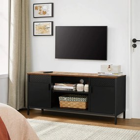 TV szekrény, 2 ajtóval, polcokkal, rusztikus barna és fekete 120x40x55cm