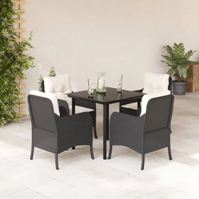5 részes fekete polyrattan kerti étkezőgarnitúra párnákkal