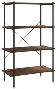 fekete és sötét faszínű 4 szintes polcrendszer 80 x 40 x 130 cm