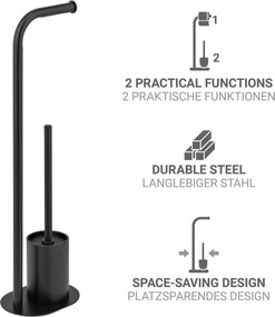 Fekete acél WC-papír tartó állvány WC-kefével Levante – Wenko