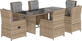 vidaXL 7 részes bézs polyrattan kerti étkezőgarnitúra párnákkal