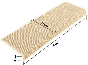 15 db szizál hatású világos bézsszínű lépcsőszőnyeg 65x21x4 cm