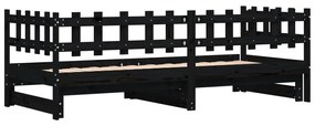 fekete tömör fenyőfa kihúzható kanapéágy 2 x (80 x 200) cm