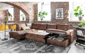 Lofty Lilly Vintage barna kinyitható U alakú bőrutánzat kanapé, bal oldali - Miuform