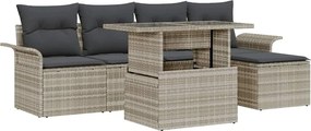vidaXL Kerti Kanapé Szett párnával 6 pcs Világosszürke Poli rattan