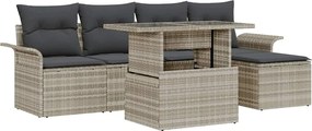 vidaXL Kerti Kanapé Szett párnával 6 pcs Világosszürke Poli rattan