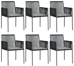6 db fekete polyrattan kerti szék párnával 54x60,5x83,5 cm