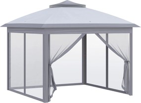 Outsunny Összecsukható Pavilon 10.8x10.8 láb Kerti Áttelepítő 3 Magasságállítással, Két Rétegű Tető, 4 Leszerelhető Szúnyoghálóval és Vízálló UV-ellen