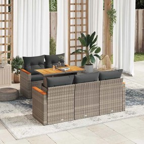 6 részes szürke polyrattan akácfa kerti ülőgarnitúra párnákkal