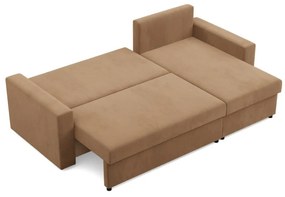 Zeus sarokkanapé, 2 ágyneműtartóval, egyenes kartámasz, szövet anyag, univerzális oldal, hab töltet, barna