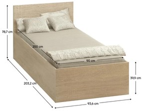 Egyszemélyes ágy 90 cm Discutibles (szonoma tölgy) (ágyráccsal)  (tárolóhellyel). 1116312