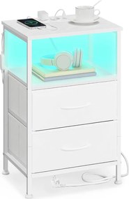 SONGMICS éjjeliszekrény töltőállomással, állítható LED-világítással, hófehér