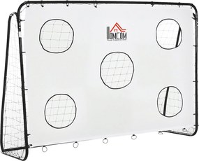 HOMCOM Foci Kapu Gyerekeknek és Felnőtteknek PE Hálóval, Fém és Oxford, Fehér és Fekete, 240x88x171,5cm | Aosom