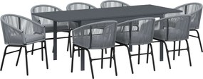 vidaXL Kert étkező szett 9 pcs Szürke polirattan