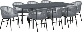 vidaXL Kert étkező szett 9 pcs Szürke polirattan