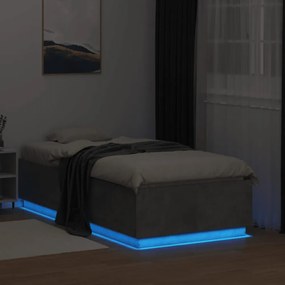 betonszürke szerelt fa ágykeret LED-del 75 x 190 cm