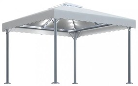 krémszínű alumíniumpavilon LED fényfüzérrel 300 x 300 cm