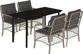 vidaXL 5részes világosszürke polyrattan kerti étkezőgarnitúra párnával