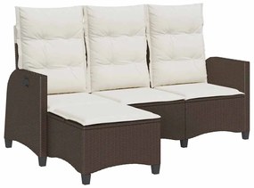 L-alakú barna polyrattan fekvő kerti kanapé párnákkal