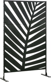 Outsunny 3 paneles helyelválasztó 122 x 198 cm Erkélyi Privát Képernyő Banánlevél Mintával Álló Partíció, 3-Paneles Acél Helyelválasztó Kerthez, Feket