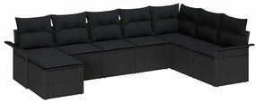vidaXL Kerti Kanapé Szett párnával 8 pcs Fekete polirattan
