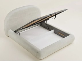 Krémszínű kárpitozott ágyneműtartós franciaágy ágyráccsal 140x200 cm Maumere – Maison de Rêve