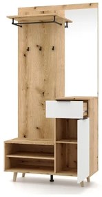 SVEN előszobafal tükörrel, barna/fehér