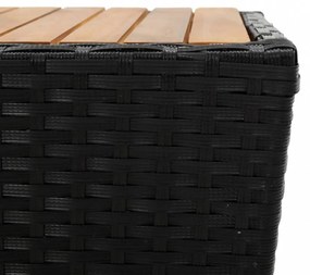 fekete polyrattan és tömör akácfa teázóasztal 41,5x41,5x43 cm