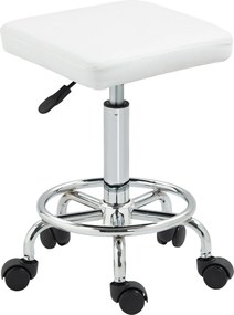 HOMCOM Forgószék Kerekekkel Állítható Magasságú 50-66 cm Kárpitozott Ülés PU Bőr Lábpihentető Nappalikhoz és Műhelyekhez - Fehér | Aosom