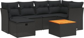 vidaXL 7 részes fekete polyrattan kerti ülőgarnitúra párnával