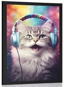 Plakát macska fülhallgatóval