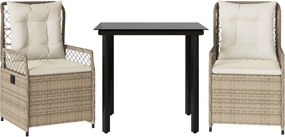 vidaXL 3 részes bézs polyrattan kerti étkezőgarnitúra párnákkal