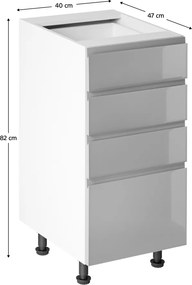 Alsószekrény, fehér/szürke extra magasfényű HG, AURORA D40S4