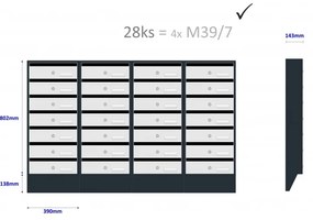 M39/7 N modulos postaláda dőlt RAL7016 + rozsdamentes, 7db Rozsdamentes / Antracit