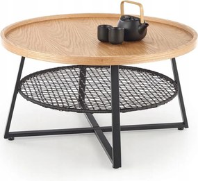 Kerek dohányzóasztal polccal nappaliba fekete/tölgy