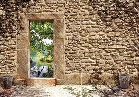 Fotótapéta Kőfal természet vinil 368x254 növények ágak ég +ragasztó