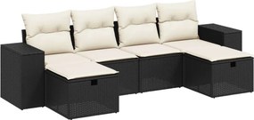 vidaXL 6 részes fekete polyrattan kerti ülőgarnitúra párnákkal