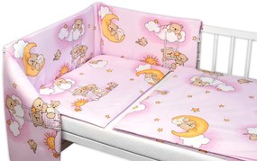 Védőkorlát prémium ágyneművel, Baby Nellys, 3D készlet, Mackó létrán, rózsaszín 120x90