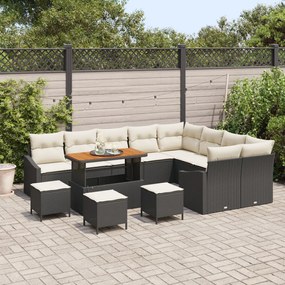 13 részes Kerti Kanapé Szett Párnákkal, Fekete Poli Rattan Akáciával, 4 részes Kerti Étkező Szett Párnákkal, Fekete Poli Rattan Akáciával, 2-fős Kerti Kanapé Párnákkal, Fekete Poli Rattan