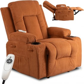 Masszírozós dönthető fotel vörösesbarna színben, kordbársony kárpittal BOX