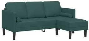 3-fős L-alakú kanapé sötét zöld 160 cm szövet