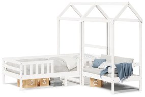 fehér tömör fenyőfa ágy és pad szett tetővel 75 x 190 cm