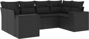 vidaXL 6 részes fekete polyrattan kerti ülőgarnitúra párnákkal