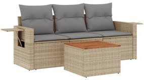 4 részes vegyes bézs polyrattan kerti ülőgarnitúra párnákkal