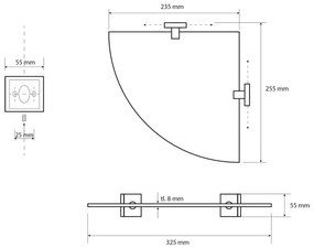 SAPHO XQ604 X-Square sarok üvegpolc 25 x 5,5 x 25cm, átlátszó