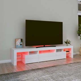 magasfényű fehér TV-szekrény LED lámpákkal 200x36,5x40 cm