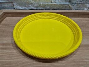 Dekorációs tálca boho zsinóros kerek 21 cm sárga 3D