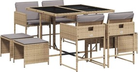 vidaXL 9 részes vegyes bézs polyrattan kerti étkezőgarnitúra párnákkal